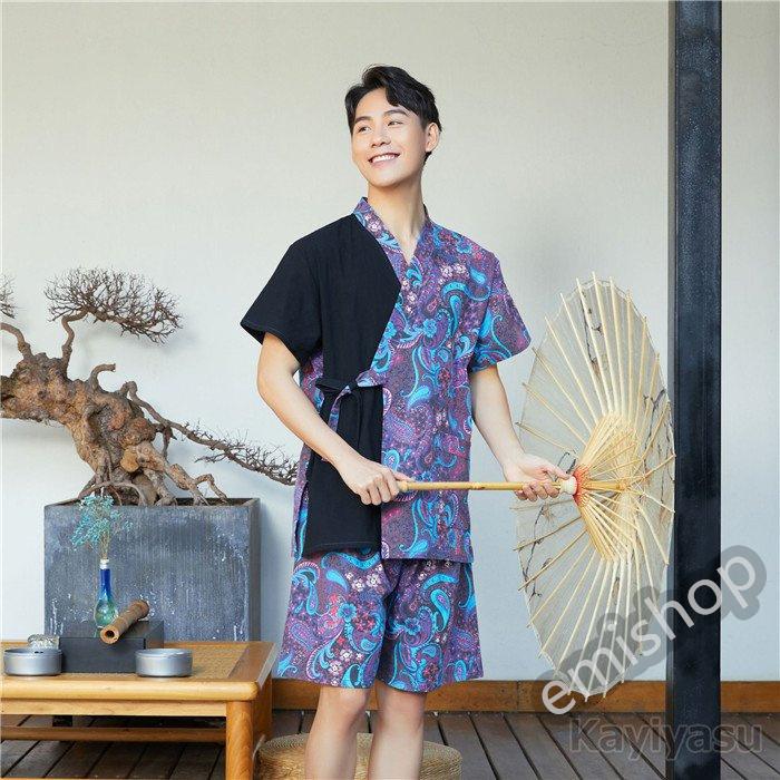 甚平 レディース あす楽対応商品 おしゃれ じんべい カジュアル グレージュ ショートパンツ ダークブラウン パイル パジャマ メンズ 上下セット 大人 女性 寝巻き 無地 綿100 送料無料 部屋着 人気新品入荷 パジャマ