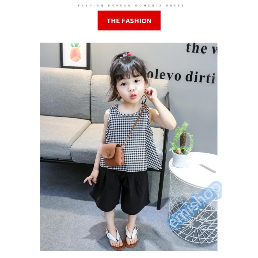 子供服 セットアップ キッズ 女の子 夏 ノースリープ ラウンドネック トップス ワイドパンツ 2点セット 上下セット 子ども服 チェック柄 3 8歳 Emiettz10 えみショップ 通販 Yahoo ショッピング