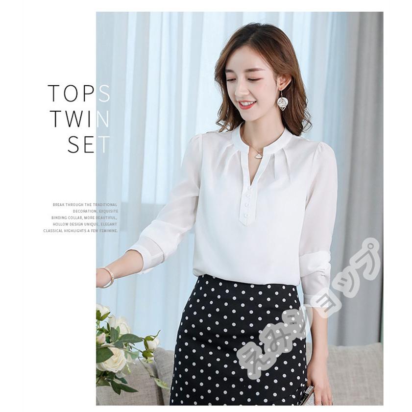 ブラウス レディース オフィス 無地 ピッタリ お仕事 シンプル 長袖 トップス 春夏秋 通勤 カジュアル フェミニン :EMILCS07