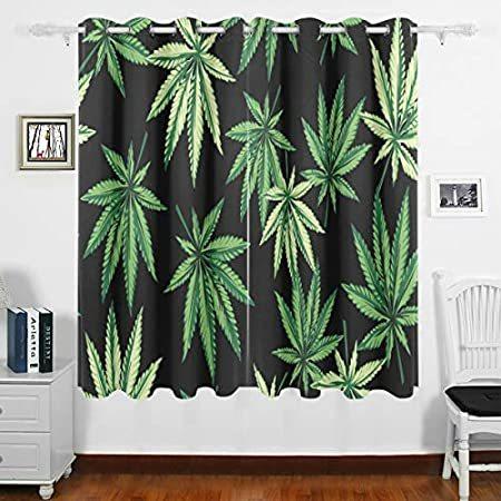 【超お買い得！】 Blackout 特別価格DOMIKING Window Insulat好評販売中 Thermal Marijuana - Bedroom Panels Curtain ドレープカーテン