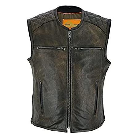 特別価格Men's Motorcycle Riding Retro Brown Leather Vest Diamond Design. BUTTER SOF好評販売中