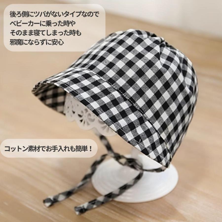 帽子 ベビー 子供 ボンネット チェック 男の子 女の子 ハット あご紐