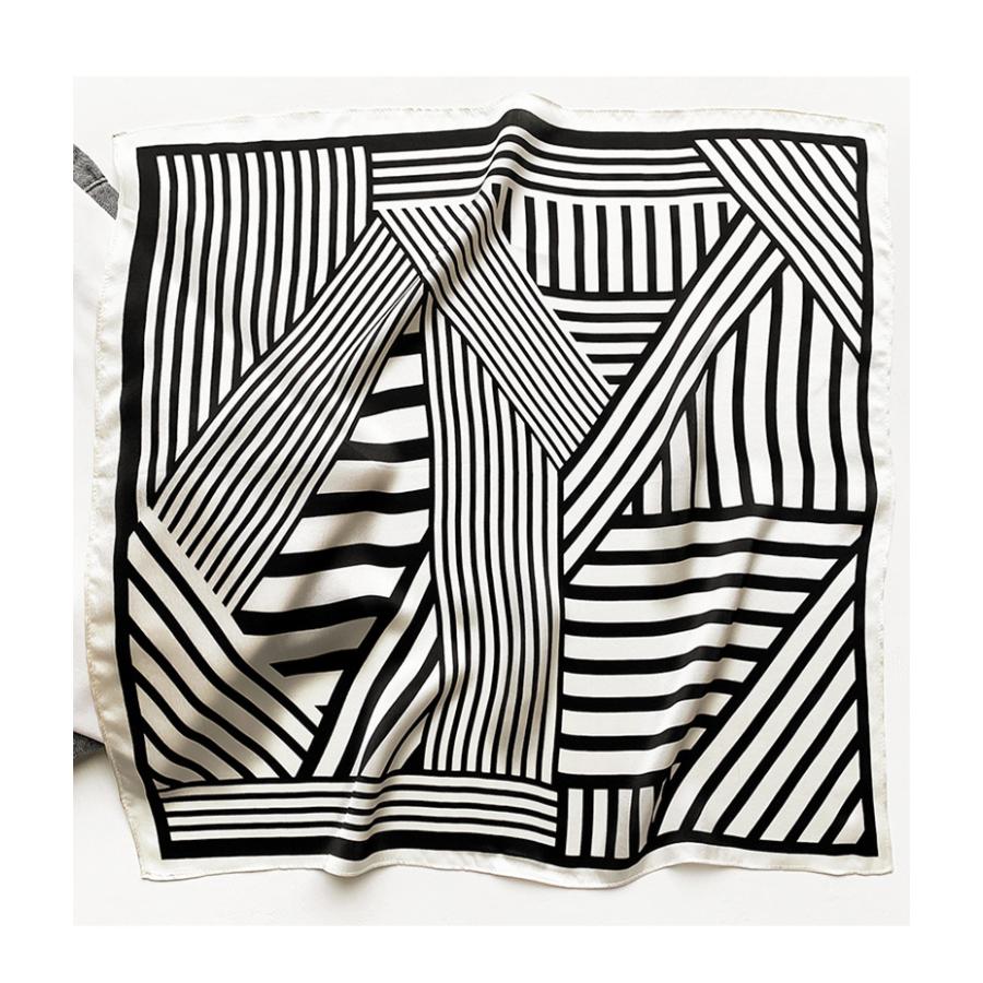 送料無料 エレガントな 幾何学柄入り100％シルクプチスカーフ　04391b | 