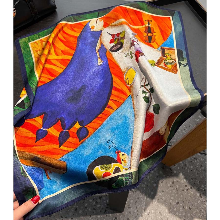 送料無料 エレガントなプリント柄入り100％シルクプチスカーフ　　04486 | 