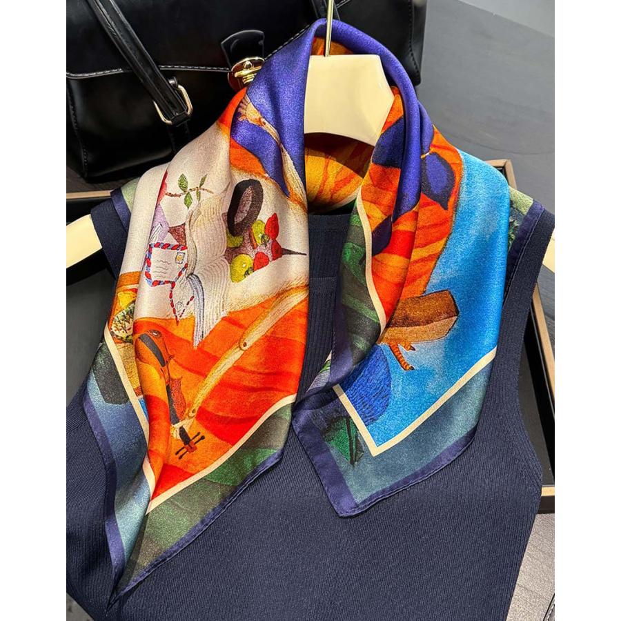 送料無料 エレガントなプリント柄入り100％シルクプチスカーフ　　04486 |  | 02