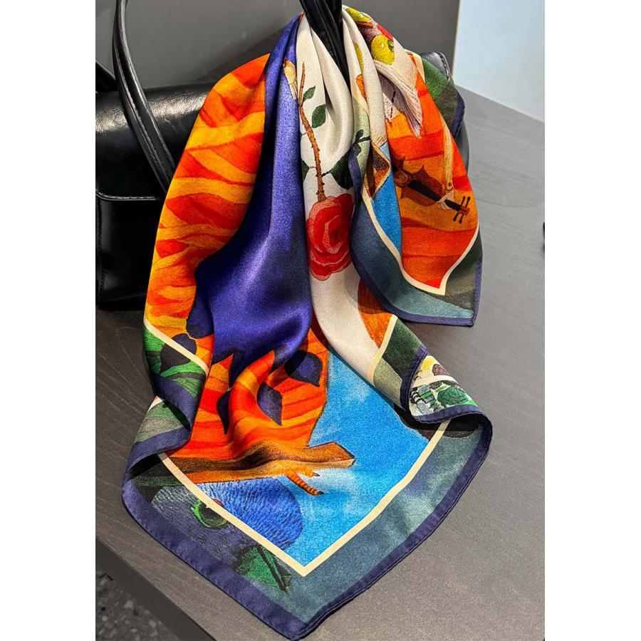 送料無料 エレガントなプリント柄入り100％シルクプチスカーフ　　04486 |  | 03