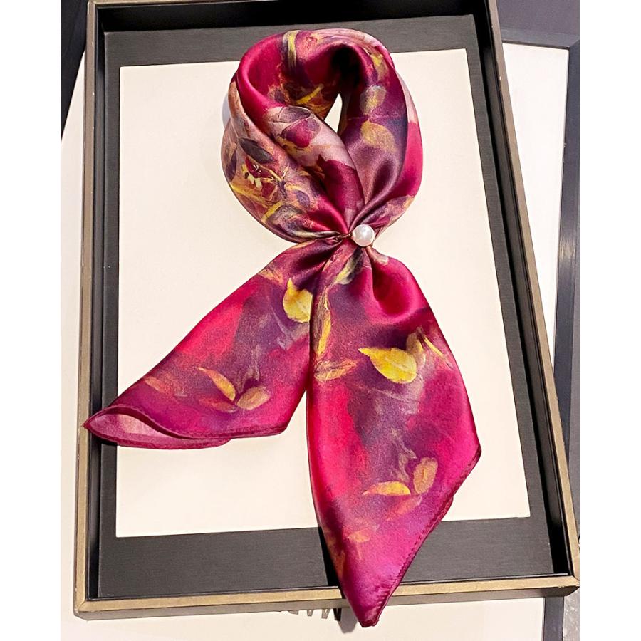 送料無料 エレガントなプリント柄入り100％シルクプチスカーフ　　04521 |  | 03