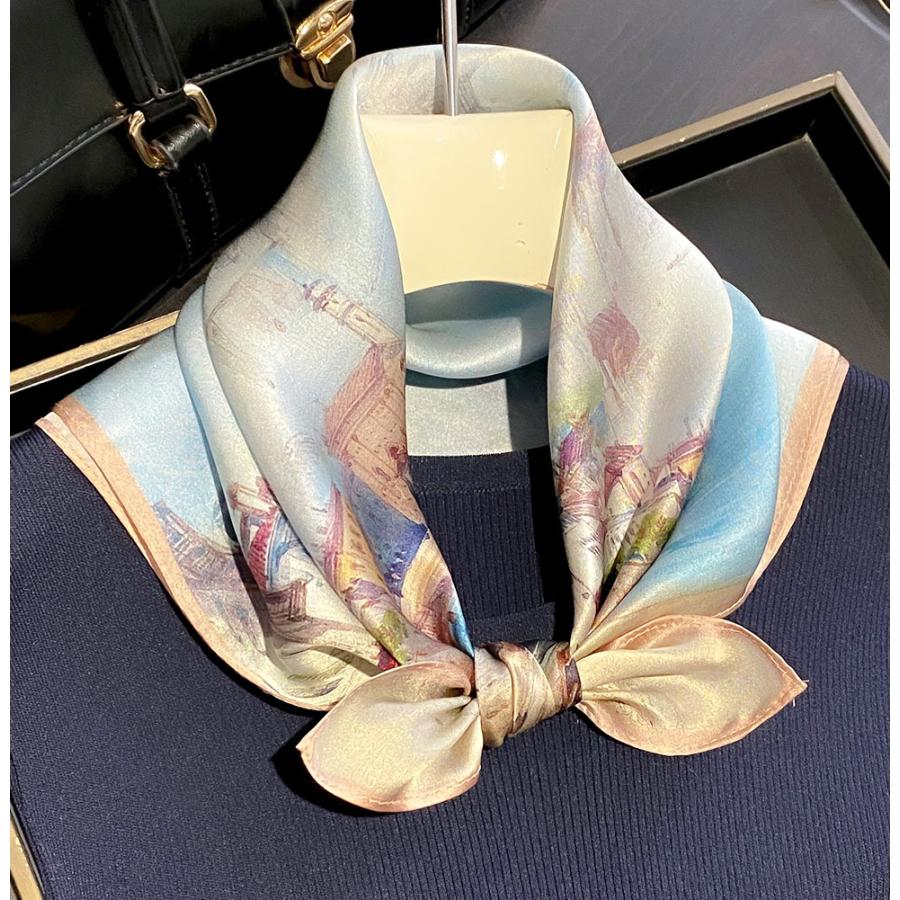 送料無料 エレガントなプリント柄入り100％シルクプチスカーフ　　04522 |  | 01