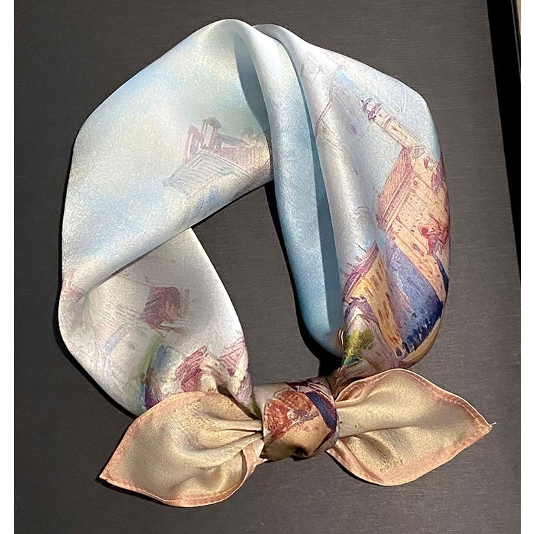 送料無料 エレガントなプリント柄入り100％シルクプチスカーフ　　04522 |  | 02