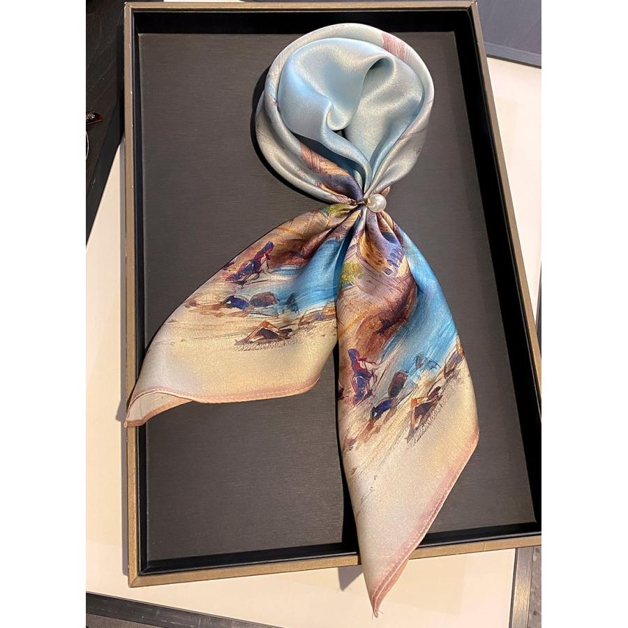 送料無料 エレガントなプリント柄入り100％シルクプチスカーフ　　04522 |  | 03