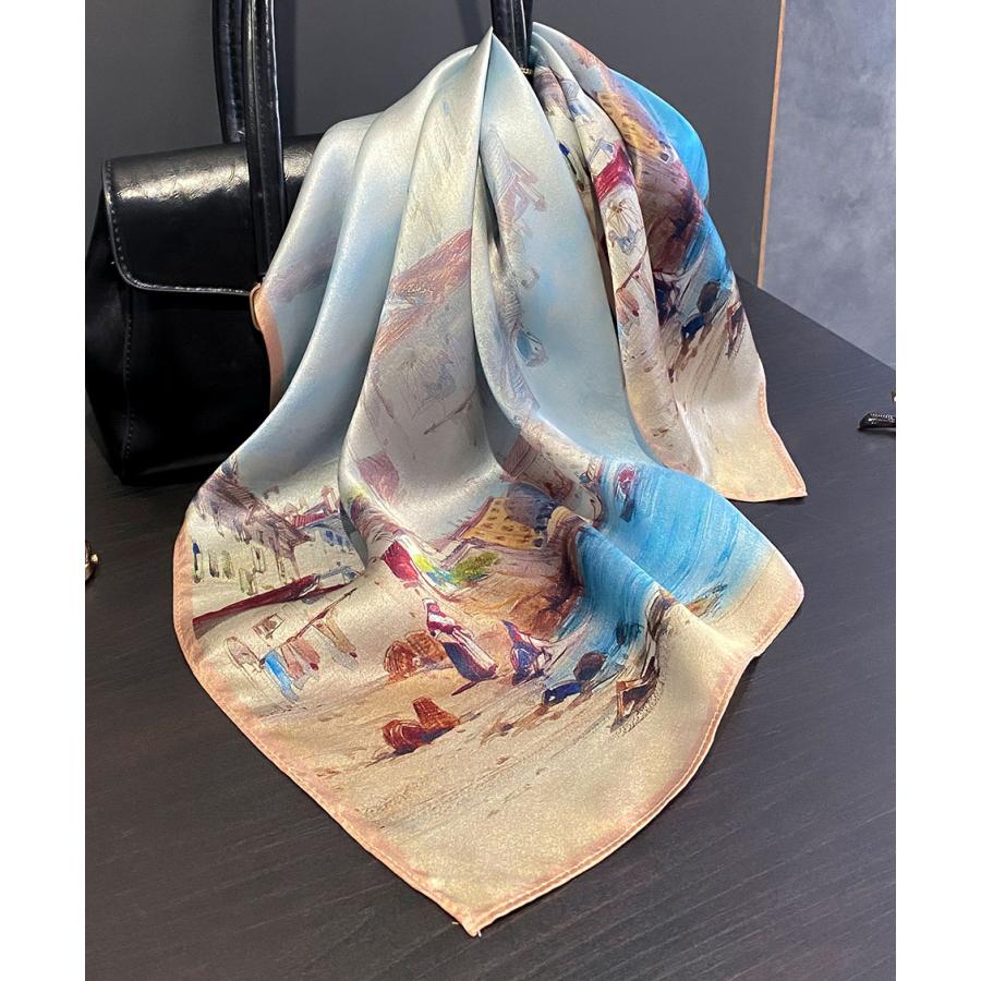 送料無料 エレガントなプリント柄入り100％シルクプチスカーフ　　04522 |  | 04