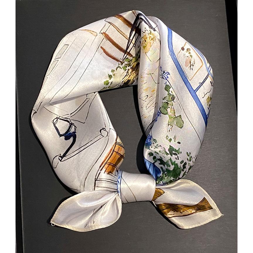 送料無料 エレガントなプリント柄入り100％シルクプチスカーフ　　04523 |  | 02