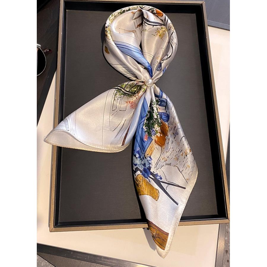 送料無料 エレガントなプリント柄入り100％シルクプチスカーフ　　04523 |  | 03