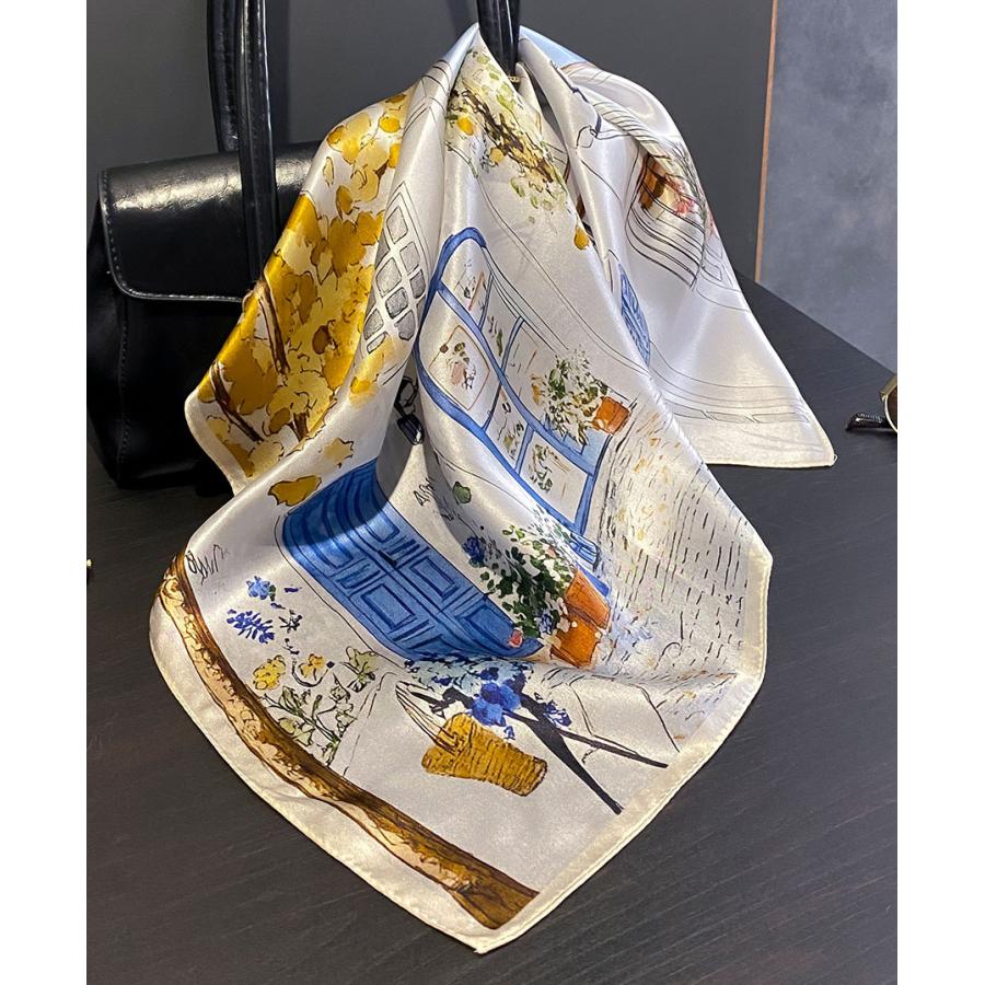 送料無料 エレガントなプリント柄入り100％シルクプチスカーフ　　04523 |  | 04