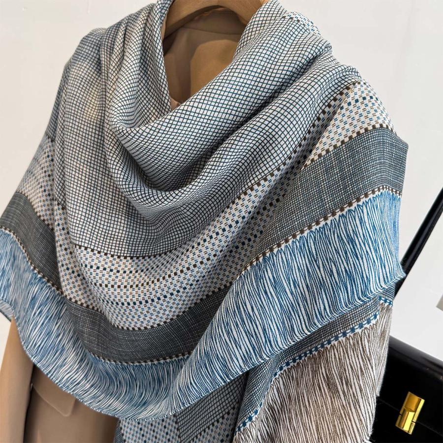 送料無料 【セール】男女兼用 大判正方形 リバーシブル 幾何学柄 スカーフ 　05503 |  | 04