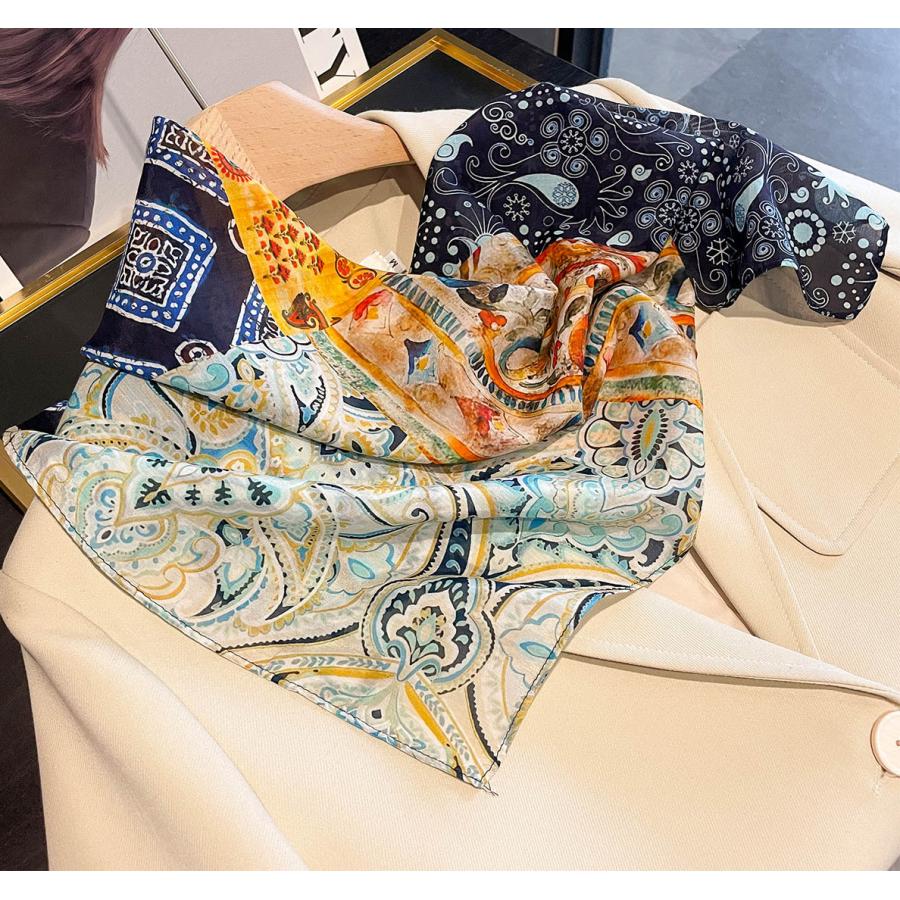 送料無料 男女兼用 大判正方形 シルクコットン混 ボヘミアンフラワー柄 スカーフ 　05545 |  | 04