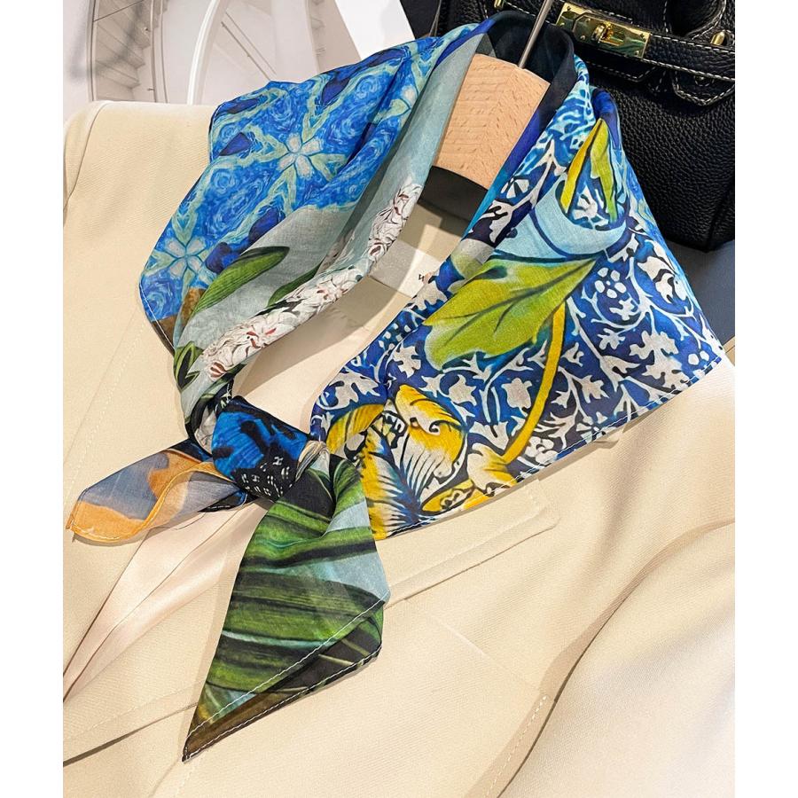 送料無料 男女兼用 大判正方形 シルクコットン混 ボタニカル フラワー柄 スカーフ 　05546 |  | 02