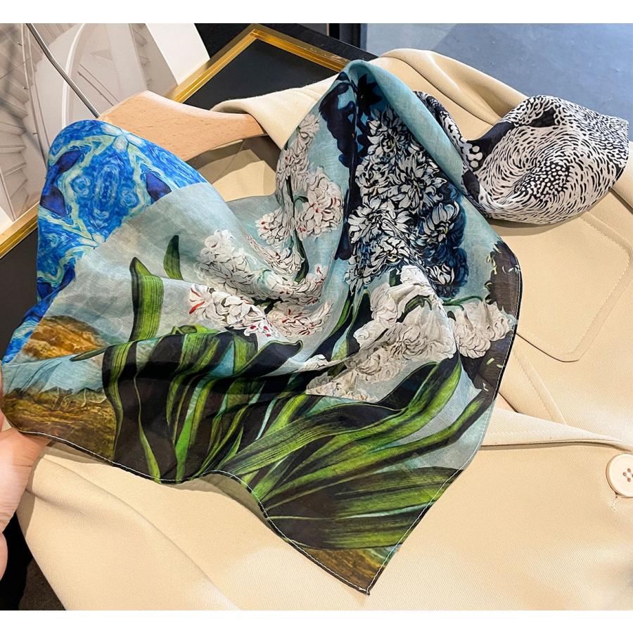 送料無料 男女兼用 大判正方形 シルクコットン混 ボタニカル フラワー柄 スカーフ 　05546 |  | 04