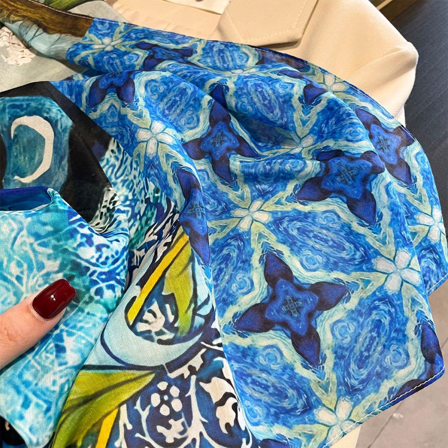 送料無料 男女兼用 大判正方形 シルクコットン混 ボタニカル フラワー柄 スカーフ 　05546 |  | 05