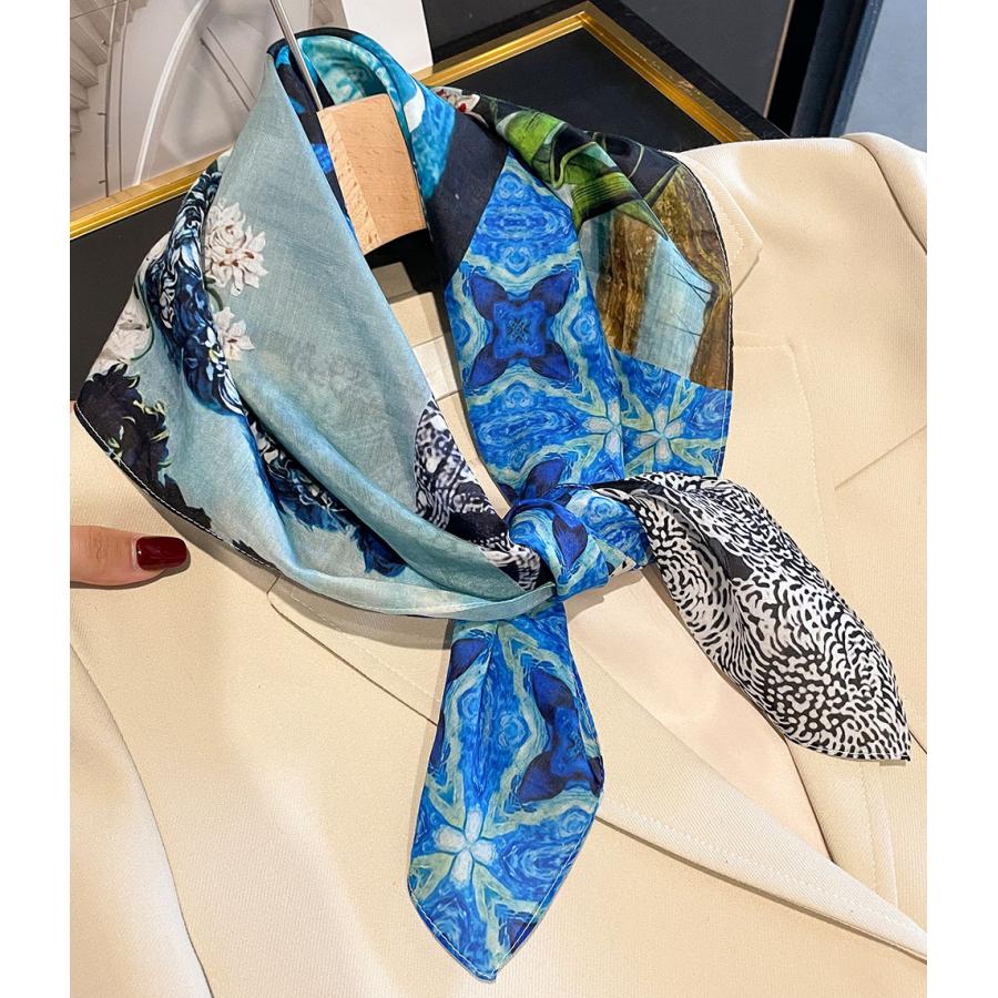 送料無料 男女兼用 大判正方形 シルクコットン混 ボタニカル フラワー柄 スカーフ 　05546 |  | 06