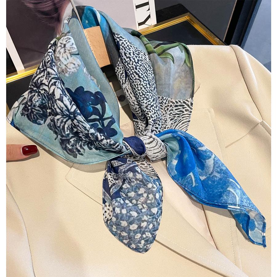 送料無料 男女兼用 大判正方形 シルクコットン混 ボタニカル フラワー柄 スカーフ 　05546 |  | 07