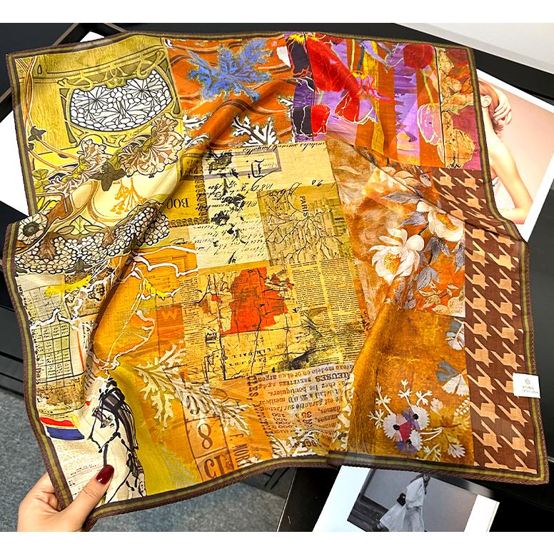 送料無料 男女兼用 大判正方形 シルクコットン混 ボタニカル 幾何学柄 スカーフ 　05547 |  | 02