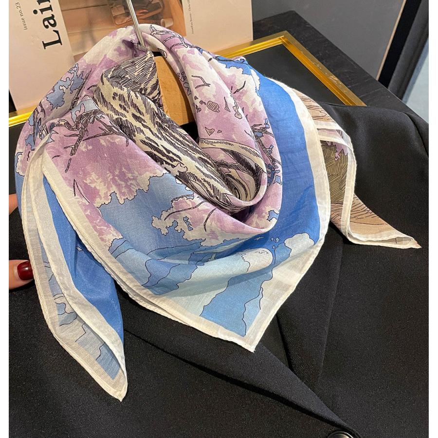 送料無料 男女兼用 大判正方形 シルクコットン混 ボタニカル 幾何学柄 スカーフ 　05548 |  | 01