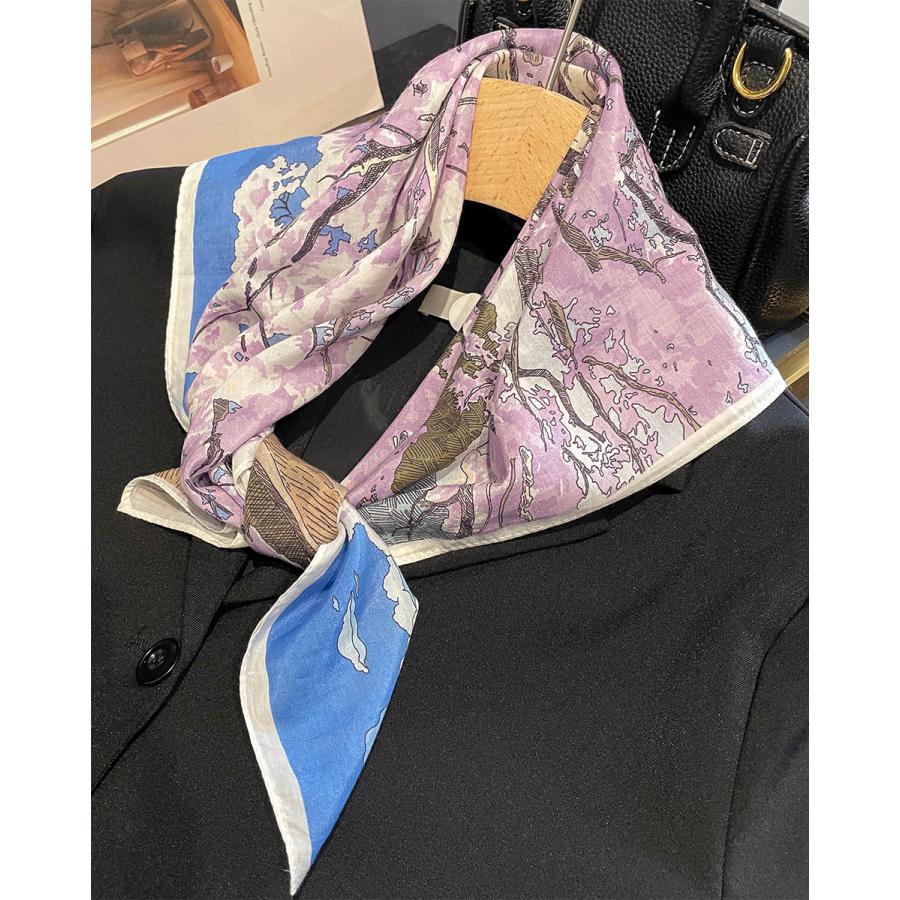 送料無料 男女兼用 大判正方形 シルクコットン混 ボタニカル 幾何学柄 スカーフ 　05548 |  | 02