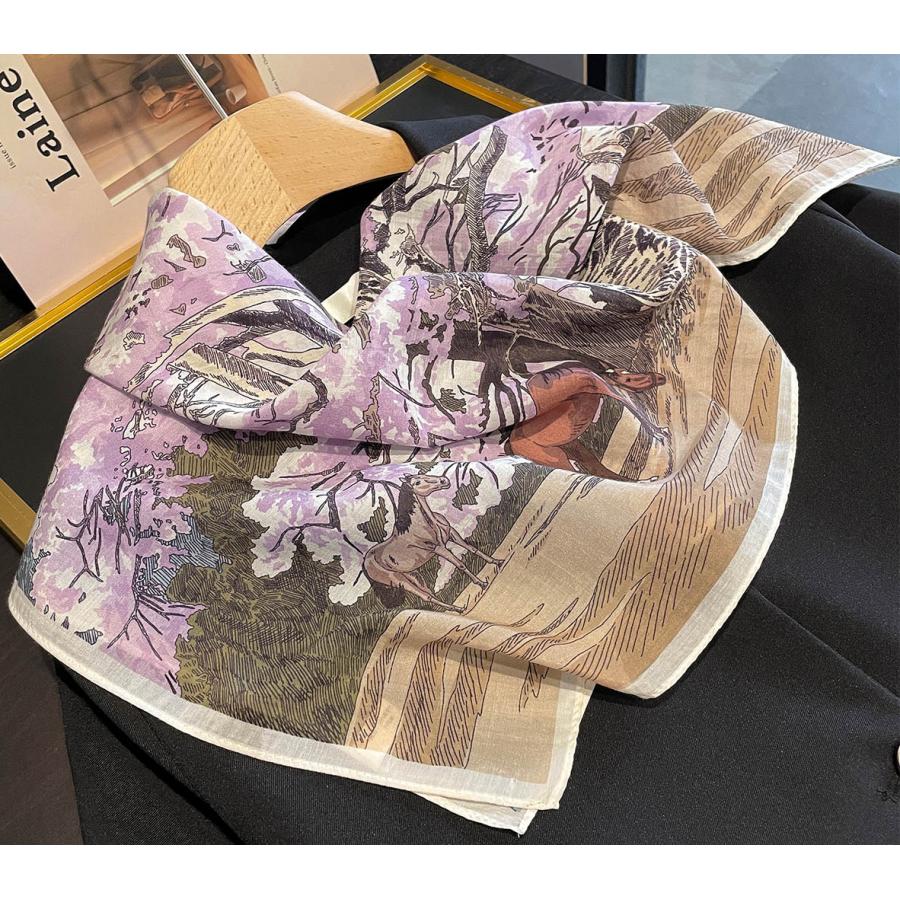 送料無料 男女兼用 大判正方形 シルクコットン混 ボタニカル 幾何学柄 スカーフ 　05548 |  | 03