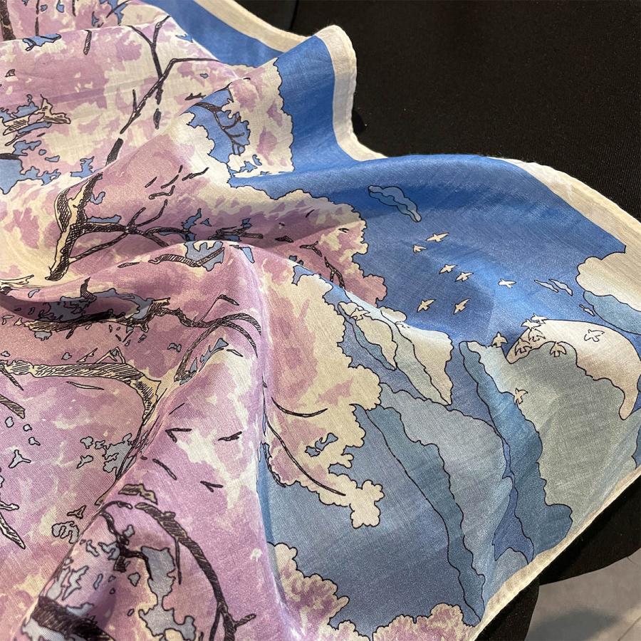 送料無料 男女兼用 大判正方形 シルクコットン混 ボタニカル 幾何学柄 スカーフ 　05548 |  | 04