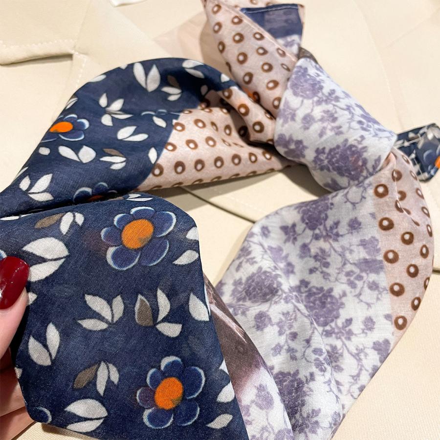 送料無料 男女兼用 大判正方形 シルクコットン混 ボタニカル・パッチワーク柄 スカーフ 　05552 |  | 06