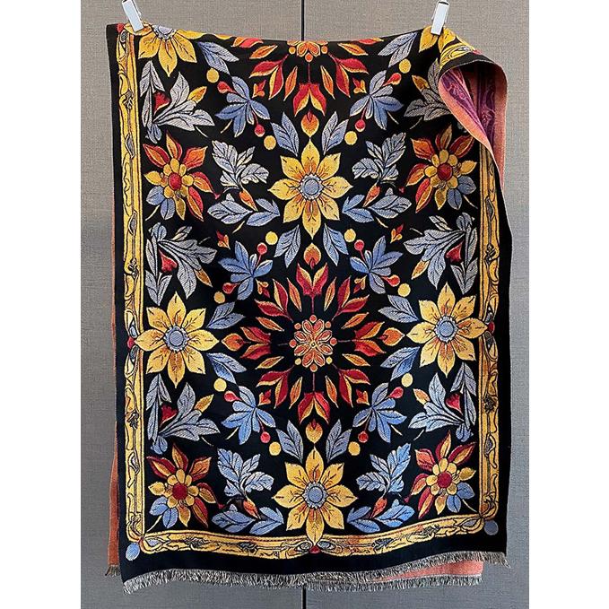 送料無料【セール】 やや厚手 リバーシブル大判 フラワー柄入りストール マフラー 　 2101 |  | 03