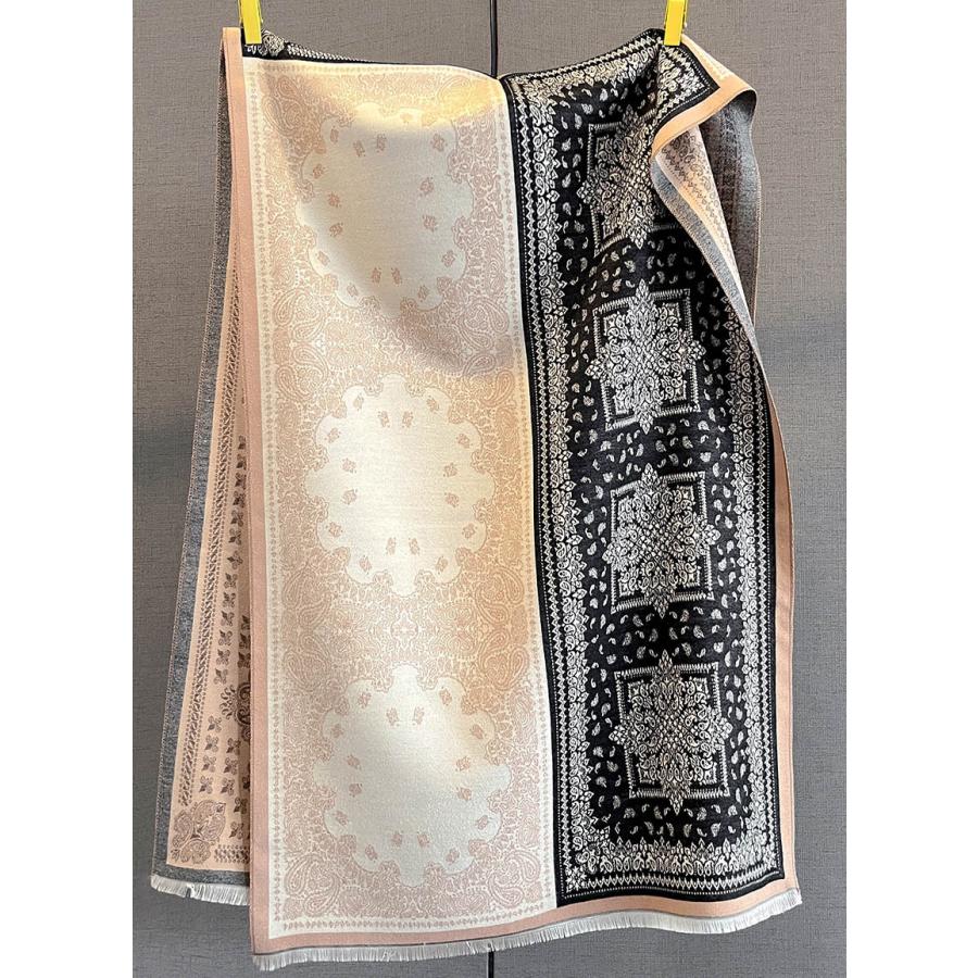 送料無料 【セール】やや厚手 リバーシブル大判 幾何学フラワー柄入りストール マフラー 　 2106 |  | 01