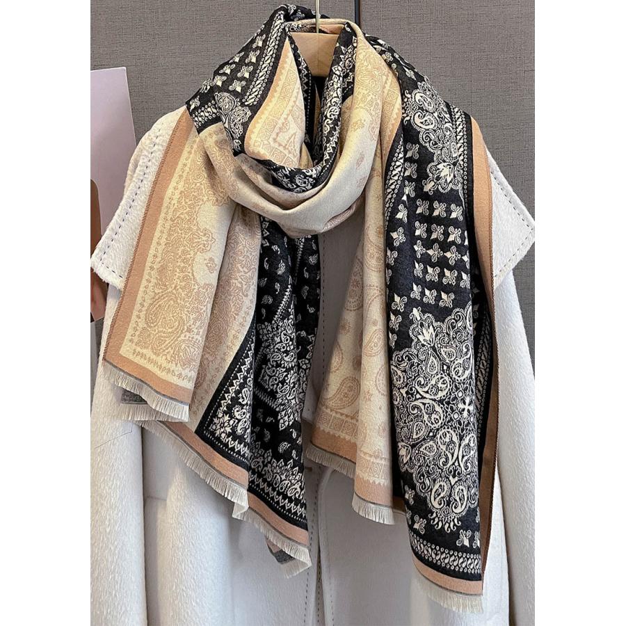 送料無料 【セール】やや厚手 リバーシブル大判 幾何学フラワー柄入りストール マフラー 　 2106 |  | 03