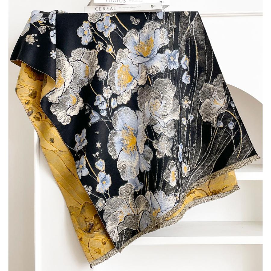 送料無料 やや厚手 リバーシブル大判 フラワー柄入りストール マフラー 　2181 | 