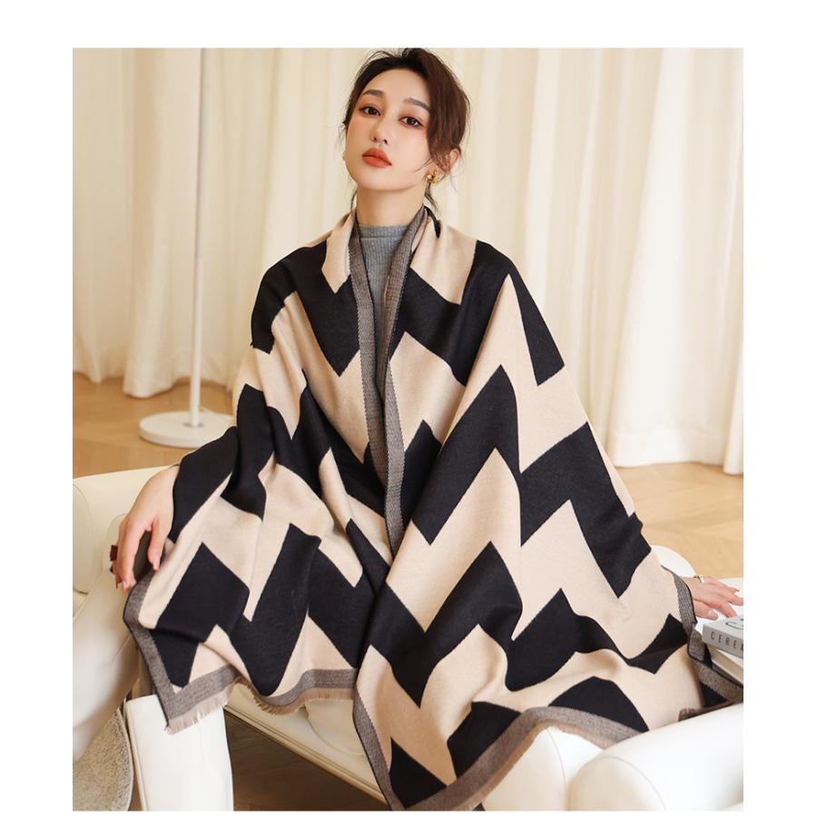 送料無料 やや厚手 大判 フラワー金糸刺繍柄入りストール マフラー 　2301 |  | 04