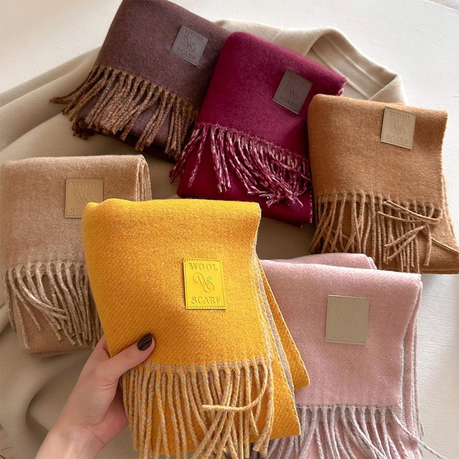 送料無料 秋冬 防寒 男女兼用 やや厚手 リバーシブル 無地 ウールタッチ ロングマフラー　　2482b |  | 01