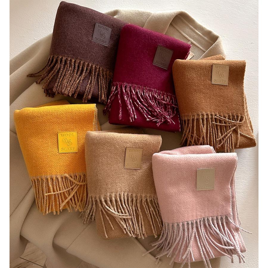 送料無料 秋冬 防寒 男女兼用 やや厚手 リバーシブル 無地 ウールタッチ ロングマフラー　　2482b |  | 02