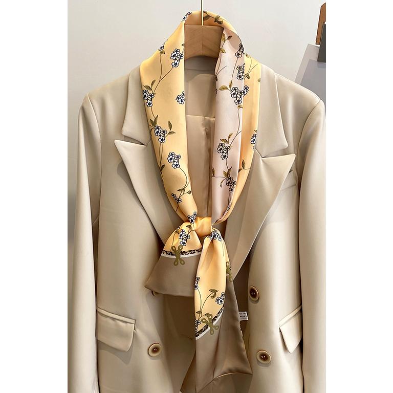 送料無料 男女兼用 リバシーブル 小花 フラワー柄入り ロングシンプルスカーフ/ヘアリボン　7119 | 