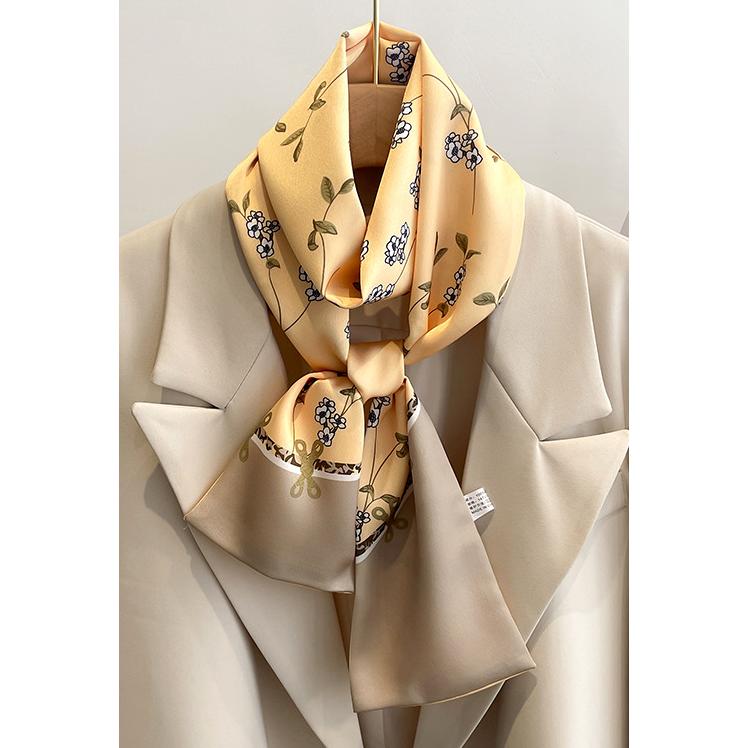 送料無料 男女兼用 リバシーブル 小花 フラワー柄入り ロングシンプルスカーフ/ヘアリボン　7119 |  | 01