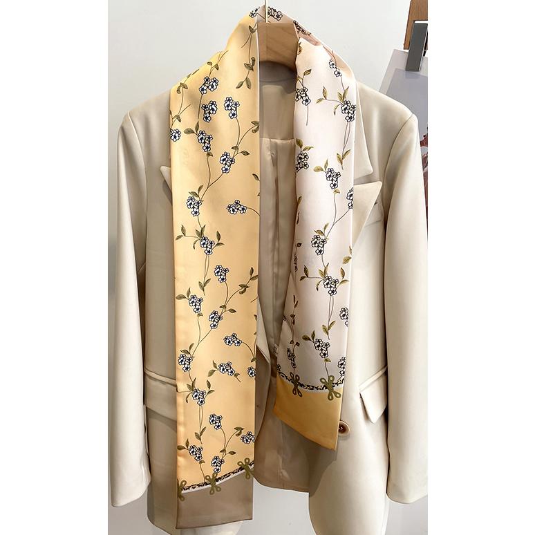 送料無料 男女兼用 リバシーブル 小花 フラワー柄入り ロングシンプルスカーフ/ヘアリボン　7119 |  | 02