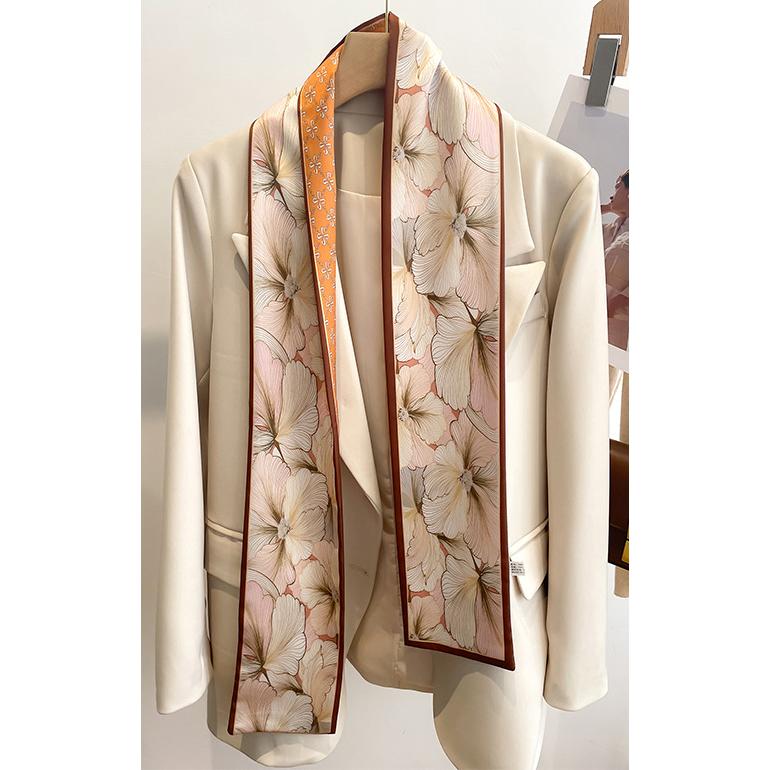 送料無料 男女兼用 リバシーブル 大輪の花×小紋柄入り ロングシンプルスカーフ/ヘアリボン　7122 |  | 02