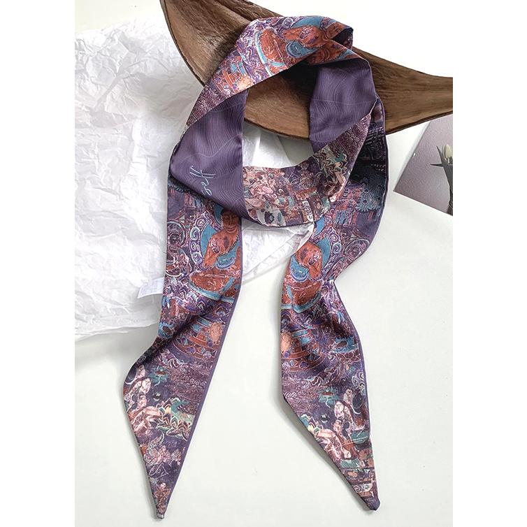 送料無料 【セール】男女兼用 フラワー柄入り リバシーブル ロングシンプルスカーフ/ヘアリボン　7977 | 