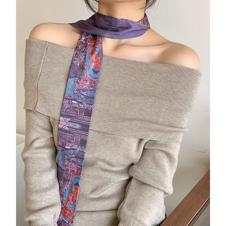 送料無料 【セール】男女兼用 フラワー柄入り リバシーブル ロングシンプルスカーフ/ヘアリボン　7977 |  | 01