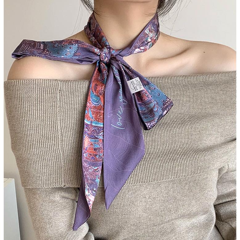 送料無料 【セール】男女兼用 フラワー柄入り リバシーブル ロングシンプルスカーフ/ヘアリボン　7977 |  | 02