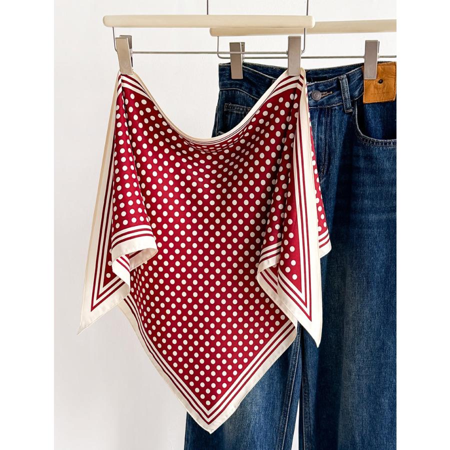 送料無料 男女兼用 三角形 シルクタッチ 水玉 ドット柄 シンプルスカーフ/ヘアリボン  8100b | 