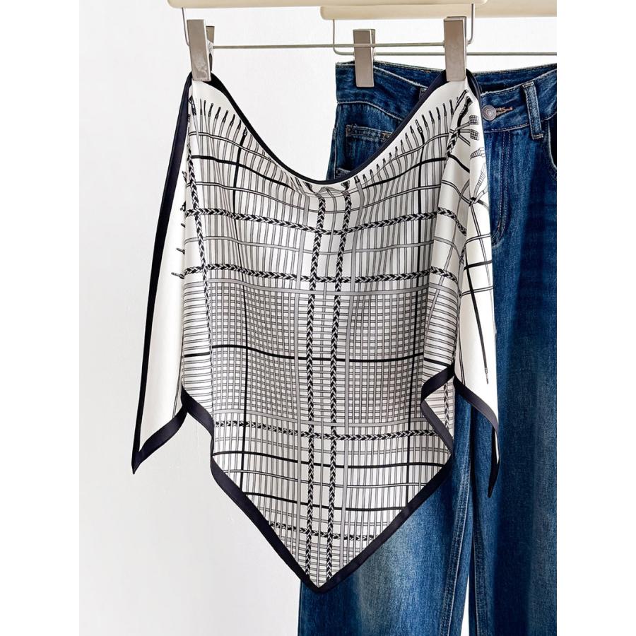 送料無料 男女兼用 三角形 シルクタッチ グラフチェック柄 スカーフ/ヘアリボン　8103b | 