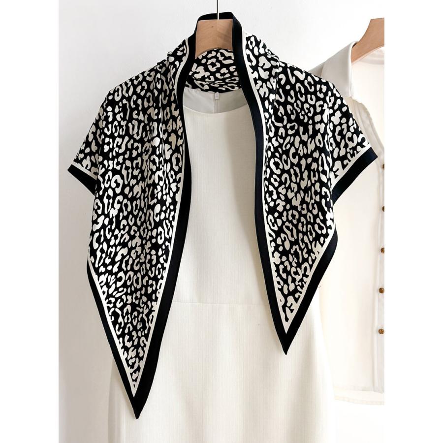 送料無料 男女兼用 三角形 シルクタッチ モノトーン レオパード柄 スカーフ/ヘアリボン　8105b | 