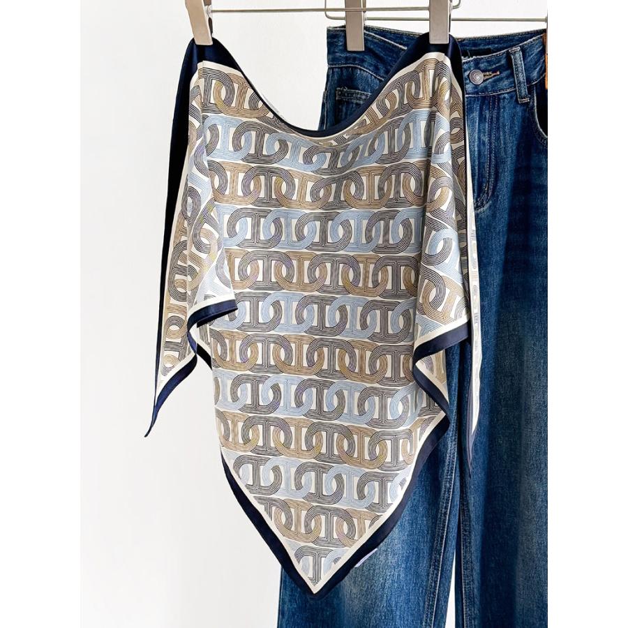 送料無料 男女兼用 三角形 シルクタッチ 幾何学柄 スカーフ/ヘアリボン　8106b | 