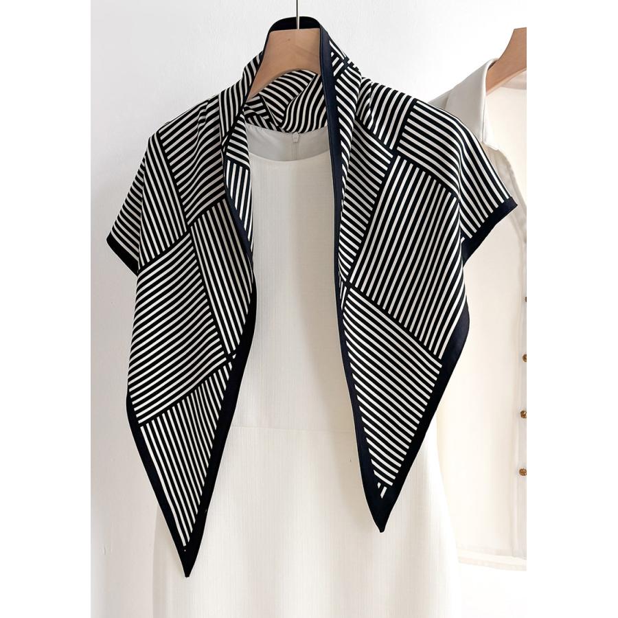 送料無料 男女兼用 三角形 シルクタッチ ジオメトリック ストライプ柄 スカーフ/ヘアリボン　8108b | 